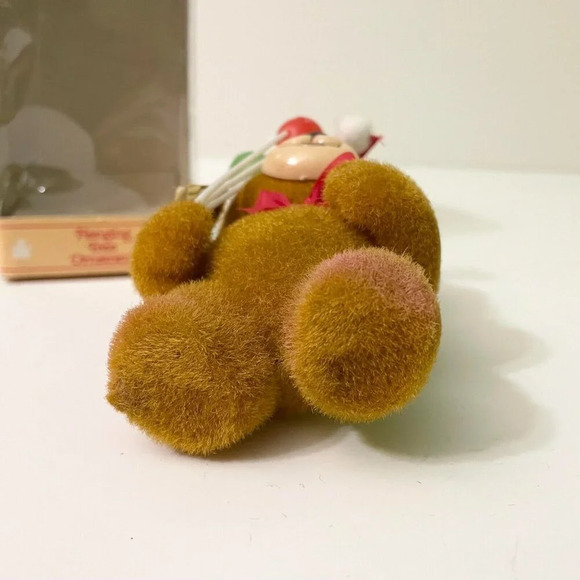 Vintage Jasco Flocked Velvet Christmas Teddies 4 Inch Hanging Tree Ornament - Picture 6 of 16
